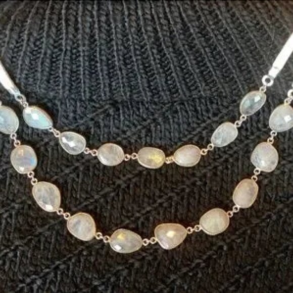 Faceted Moonstone & White Leather Necklace - Picture 2 of 3